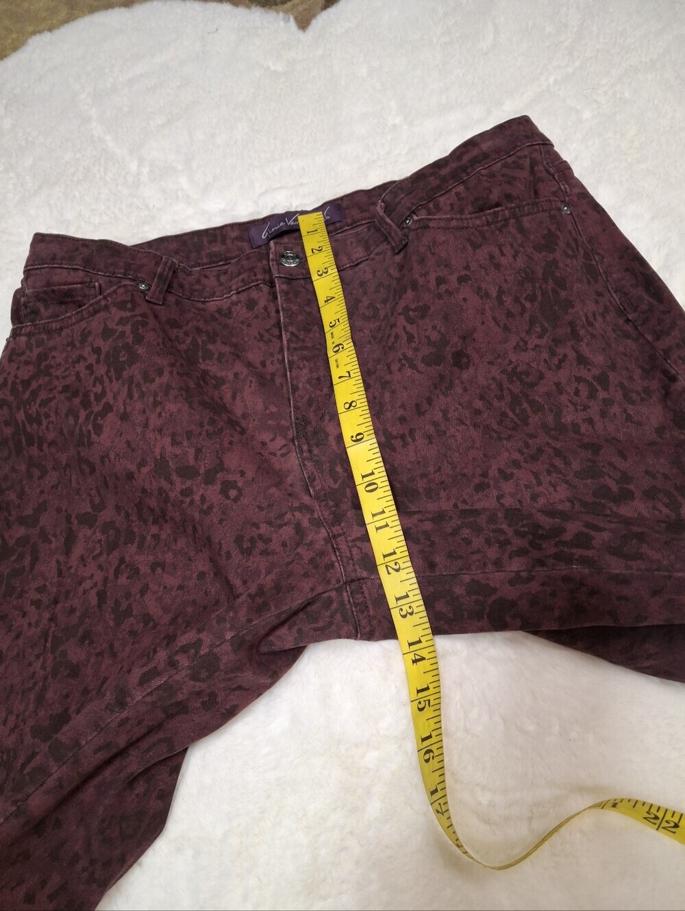 Gloria Vanderbilt Maroon Rail Straight Animal Print Stretch Pants Women Size 14 - Picture 14 of 16